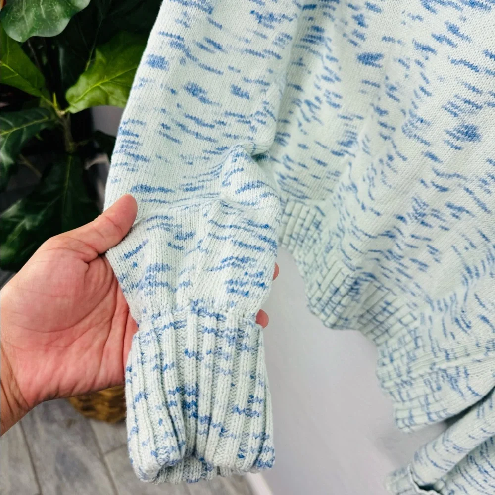 J. Crew Speckled Blue Cotton Crewneck Sweater
